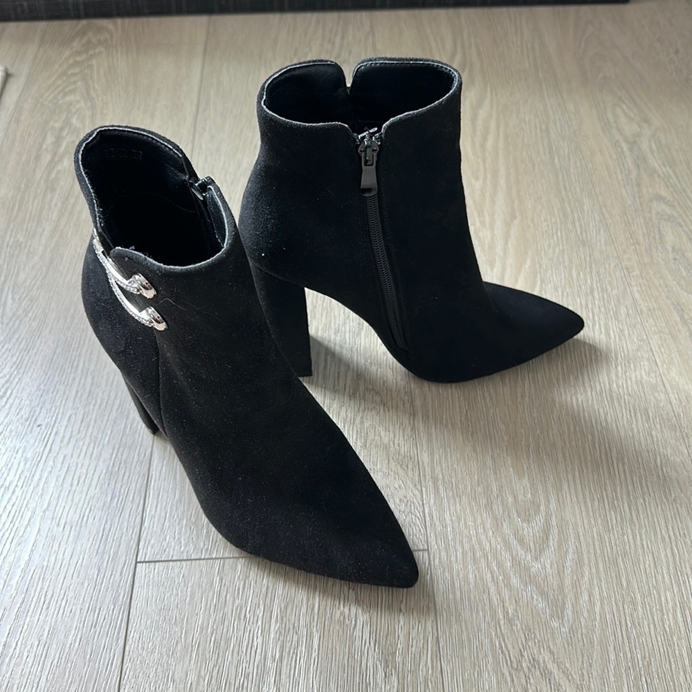 4” Suede Block Heel Pointed Toe Boots - image 1